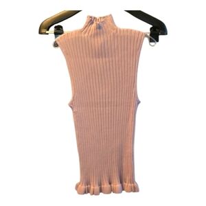 Hem & Thread Ribbed Mock Neck Sleeveless Top - Mauve Pink